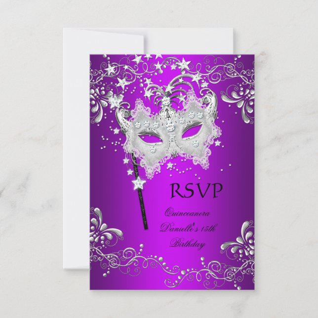 RSVP Quinceanera violet 15e anniversaire Masquerad (Devant)