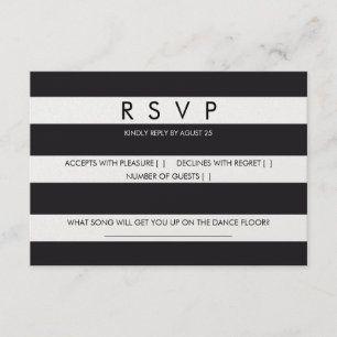 RSVP rayures noir blanc mariage carte papeterie