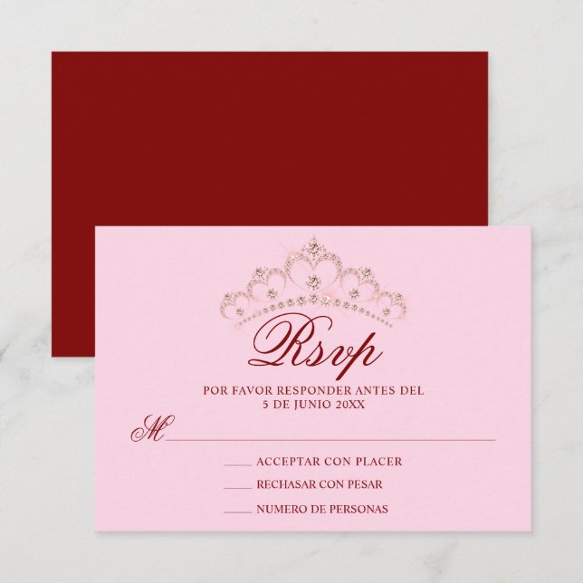 RSVP Red Pink espagnol Quinceañera province (Devant / Derrière)