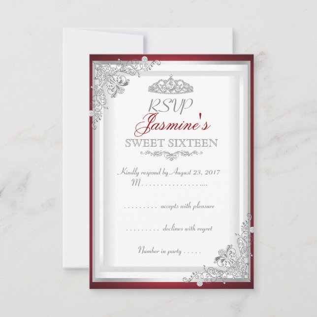 RSVP Red Silver Damask Couronne Douce 16 (Devant)