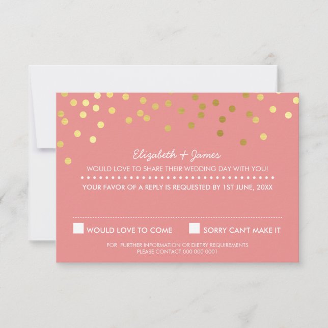 RSVP RÉPONDRE Mignonne feuille d'or confetti répon (Devant)