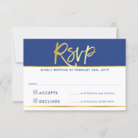 RSVP RÉPONDRE moderne glam royal bleu faux or feui