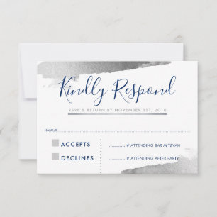 RSVP RÉPONSE CARTE dorée argenté bleu marine