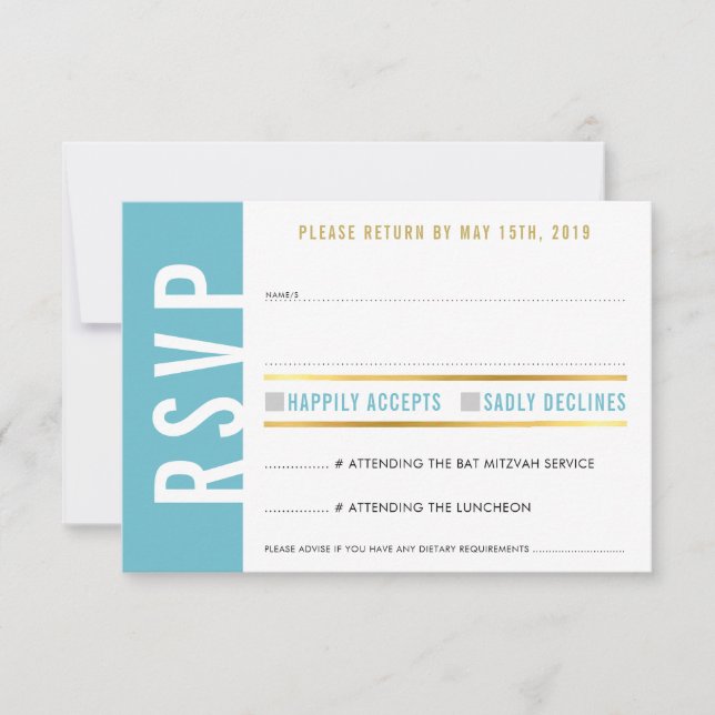 RSVP REPY CARD mignon turquoise coeur blanc or (Devant)