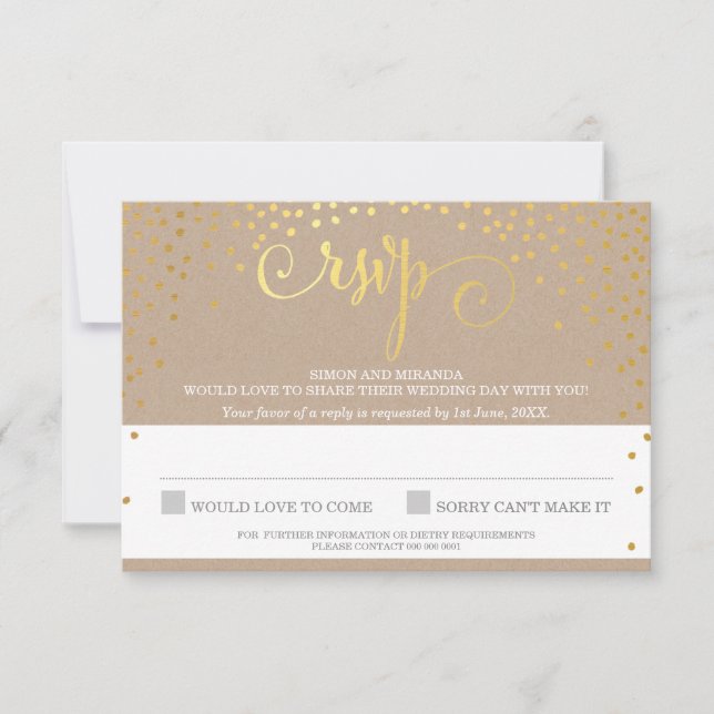 RSVP REPY chic rustique mini confetti kraft en or (Devant)