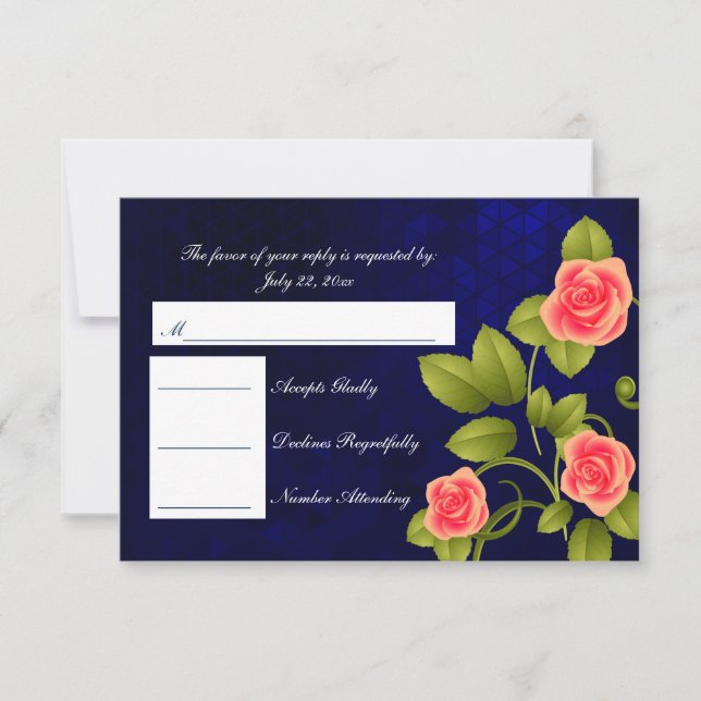 RSVP Rose bleu foncé et corail Mariage (Devant)