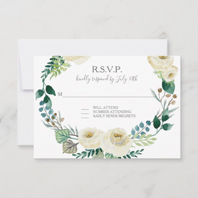 RSVP Rose d'ivoire Floral BOHO Feuille d'aquarelle (Devant)