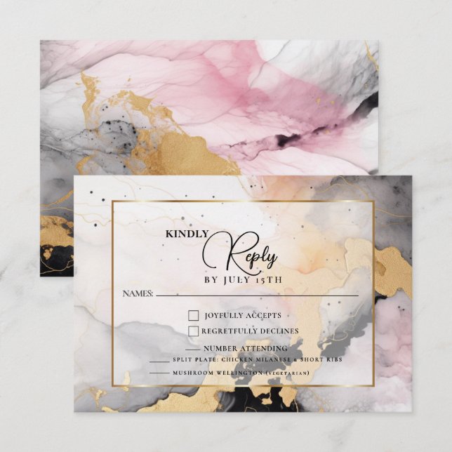 RSVP Rose en ébène et marbre Abstrait en or (Devant / Derrière)