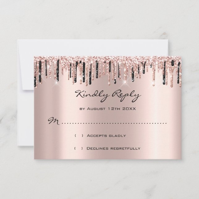 RSVP Rose Gouttes de Glitter Réception de Mariage  (Devant)