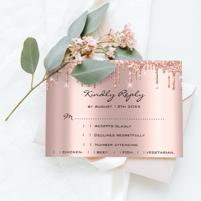 RSVP Rose Weddin Pailleté Black Drips Réception de (RSVP Rose Weddin Glitter Bridal Shower Black Drips)
