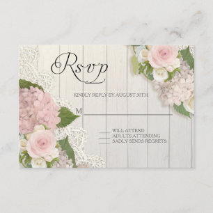 RSVP Roses Pink Hydrangea dentelle en bois Floral