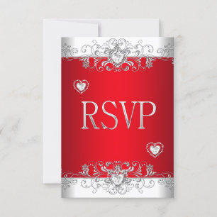 RSVP rouge Argent Blanc Coeurs Diamants