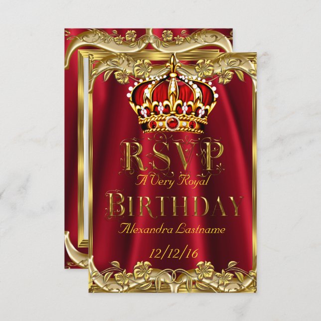 RSVP Royal Red fête d'anniversaire Gold Crown (Devant / Derrière)