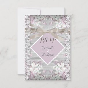 RSVP Rustique Bois Floral Mariage Blanc Dentelle R