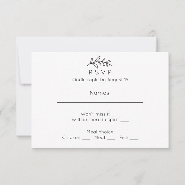 RSVP simple pour mariage. Carte de réponse noir et (Devant)
