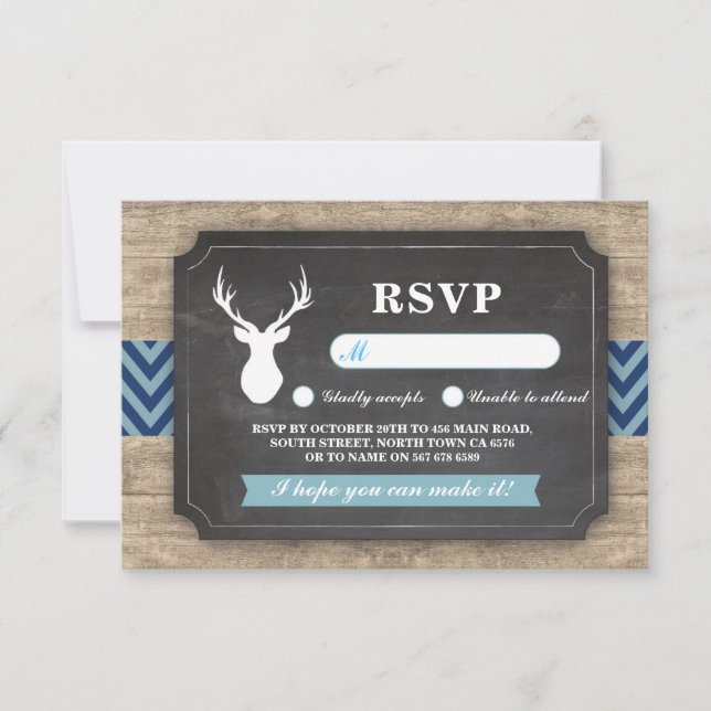RSVP Stag Baby shower Rustique Bois Bois bleu (Devant)
