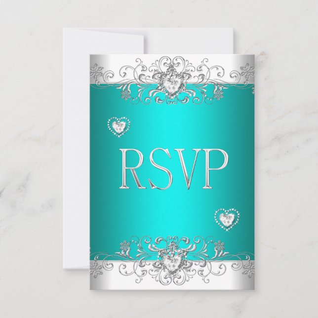 RSVP Turquoise Argent Coeurs Diamants Blancs (Devant)