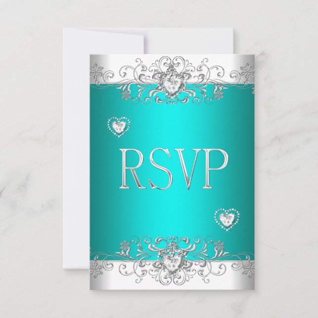 RSVP Turquoise Argent Diamant Cœurs (Devant)