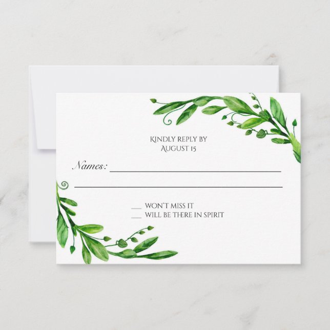 RSVP vert. Carte de réponse verdure. Mariage dans  (Devant)