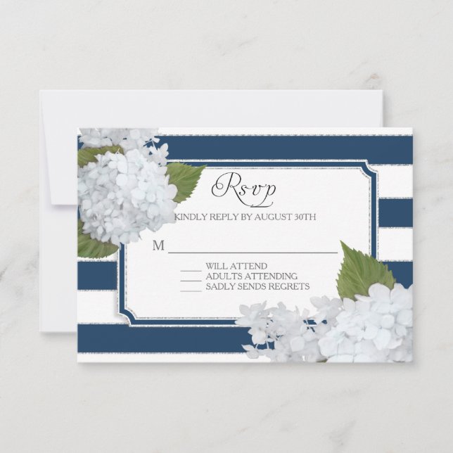 RSVP White Hydrangea Elegant Navy Large Stripe (Devant)