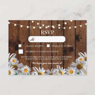 RSVP Wood Mariage Rustic Daisy Cartes Florales