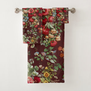 Ruban à motif floral de rose victorienne bordeaux