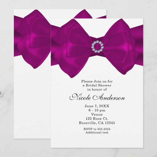Ruban à nœud rose fuchsia & Diamants Invitation Gl (Devant / Derrière)