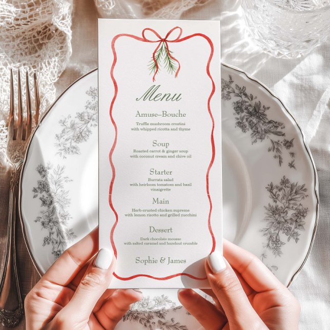 Ruban à nœud rouge Mariage d'hiver Menu plat (Créateur téléchargé)