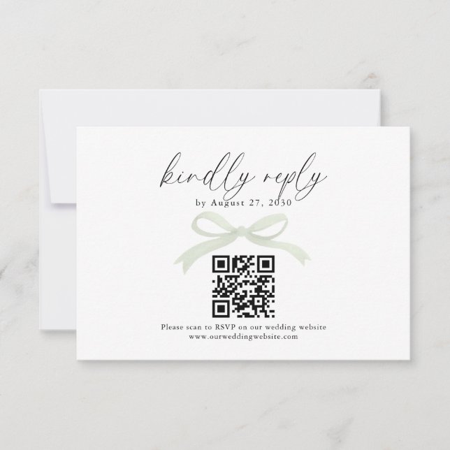 Ruban à nœud vert sauge chic Code QR Mariage RSVP (Devant)