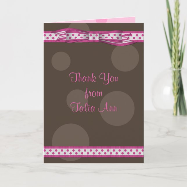 Ruban à pois marron rose Bat Mitzvah Merci (Devant)