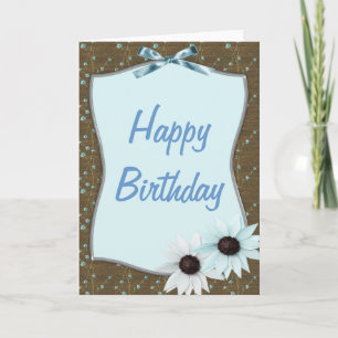 Ruban bleu et fleurs Bonne carte d'anniversaire