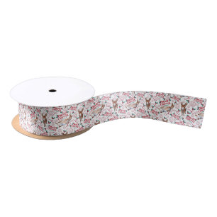 Ruban de satin Joyeux Noël Âne en Blanc