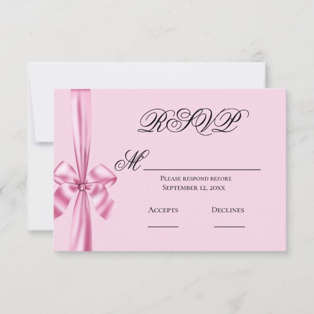 Ruban de satin rose simple RSVP de mariage (Devant)