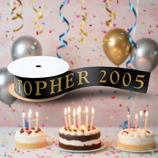 Ruban En Satin 21st Birthday Name 2005 Black Gold Elegant Chic (2005 wrapping ribbon. Birthday theme background)