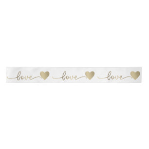 Ruban En Satin 3" Romantique Gold Script Love Coeurs Mariage