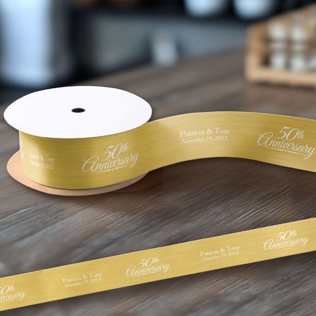 Ruban En Satin 50e anniversaire du Mariage Golden personnalisé (Custom Wedding Anniversary Ribbon)