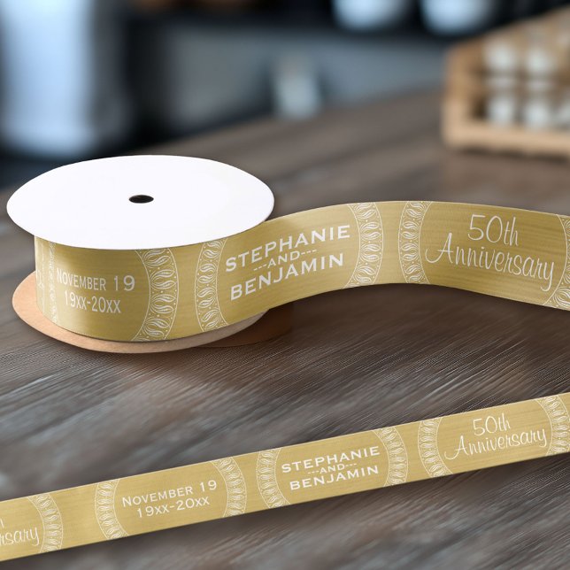 Ruban En Satin 50e anniversaire du Mariage Or personnalisé (Custom Wedding Anniversary Ribbon)