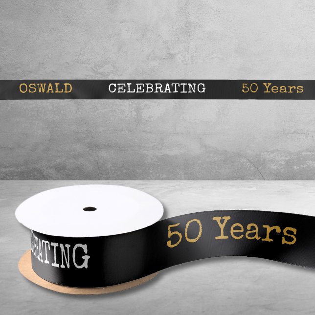 Ruban En Satin 50e anniversaire Légendaire Black Gold Retro (50th Birthday Legendary Black Gold Retro Satin Ribbon
)
