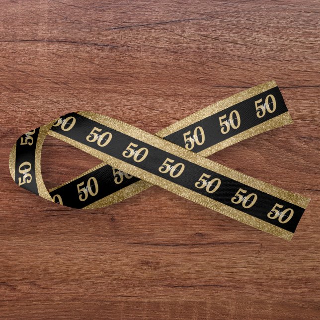 Ruban En Satin 50e anniversaire Parties scintillant d'or (50th Birthday Gold Glitter Satin Ribbon
)
