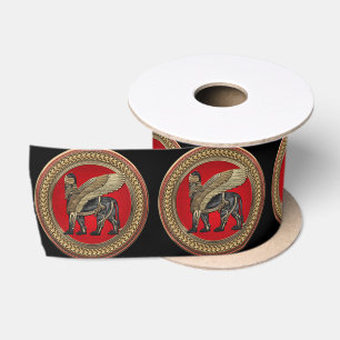 Ruban En Satin [600] Lion ailé assyrien : Or et Lamassu noir
