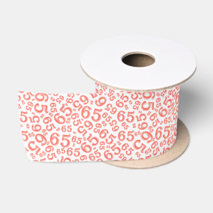Ruban En Satin 65ème motif de nombre aléatoire moderne Corail/Bla
