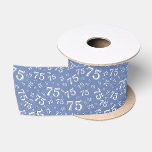 Ruban En Satin 75ème Motif de nombre aléatoire moderne Bleu/Blanc