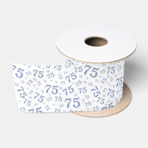 Ruban En Satin 75ème Motif de nombre aléatoire moderne Bleu/Blanc