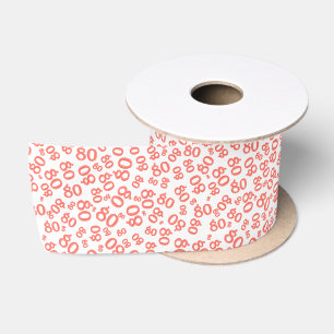 Ruban En Satin 80ème motif de nombre aléatoire moderne Corail/Bla