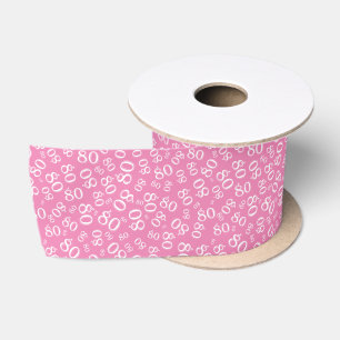 Ruban En Satin 80ème motif de nombre aléatoire moderne rose/blanc