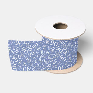 Ruban En Satin 90ème Motif aléatoire moderne bleu/blanc