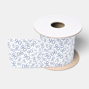 Ruban En Satin 90ème Motif aléatoire moderne bleu/blanc
