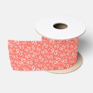 Ruban En Satin 95ème motif de nombre aléatoire moderne Corail/Bla