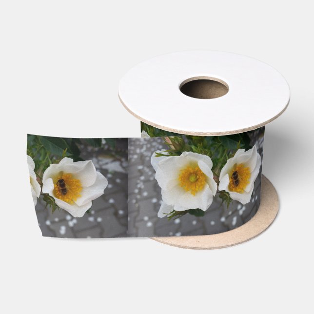 Ruban En Satin Abeille et fleurs au printemps (Bobine)