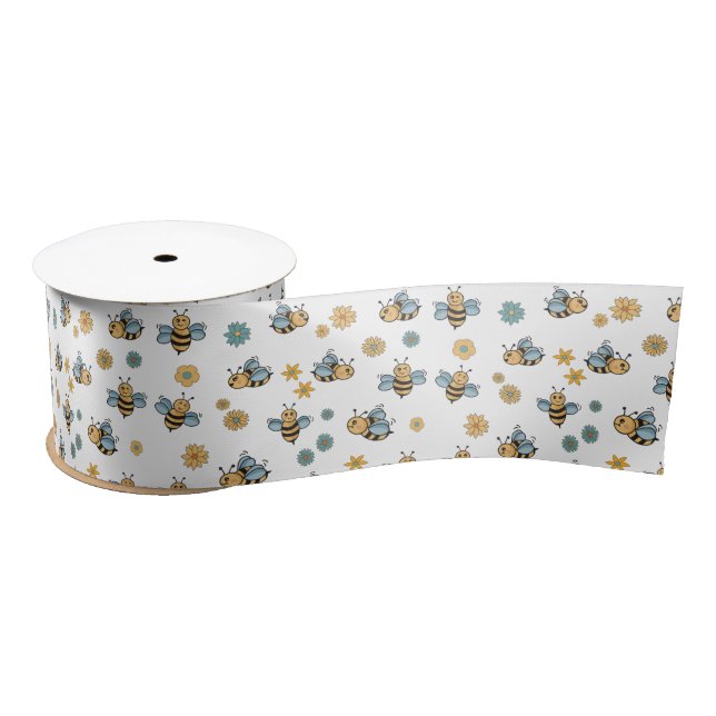 Ruban En Satin Abeilles de miel mignonnes et Fleurs sauvages flor (Bobine)
